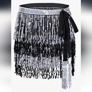 Boho‎ Belly Dance Sequin Tassel Hip Multilayer Wrap Fringe Sparkly OS